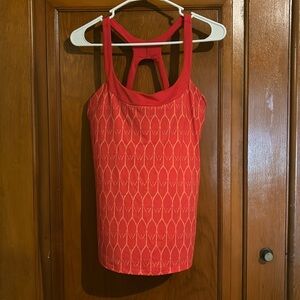 Red pattern north face tank top